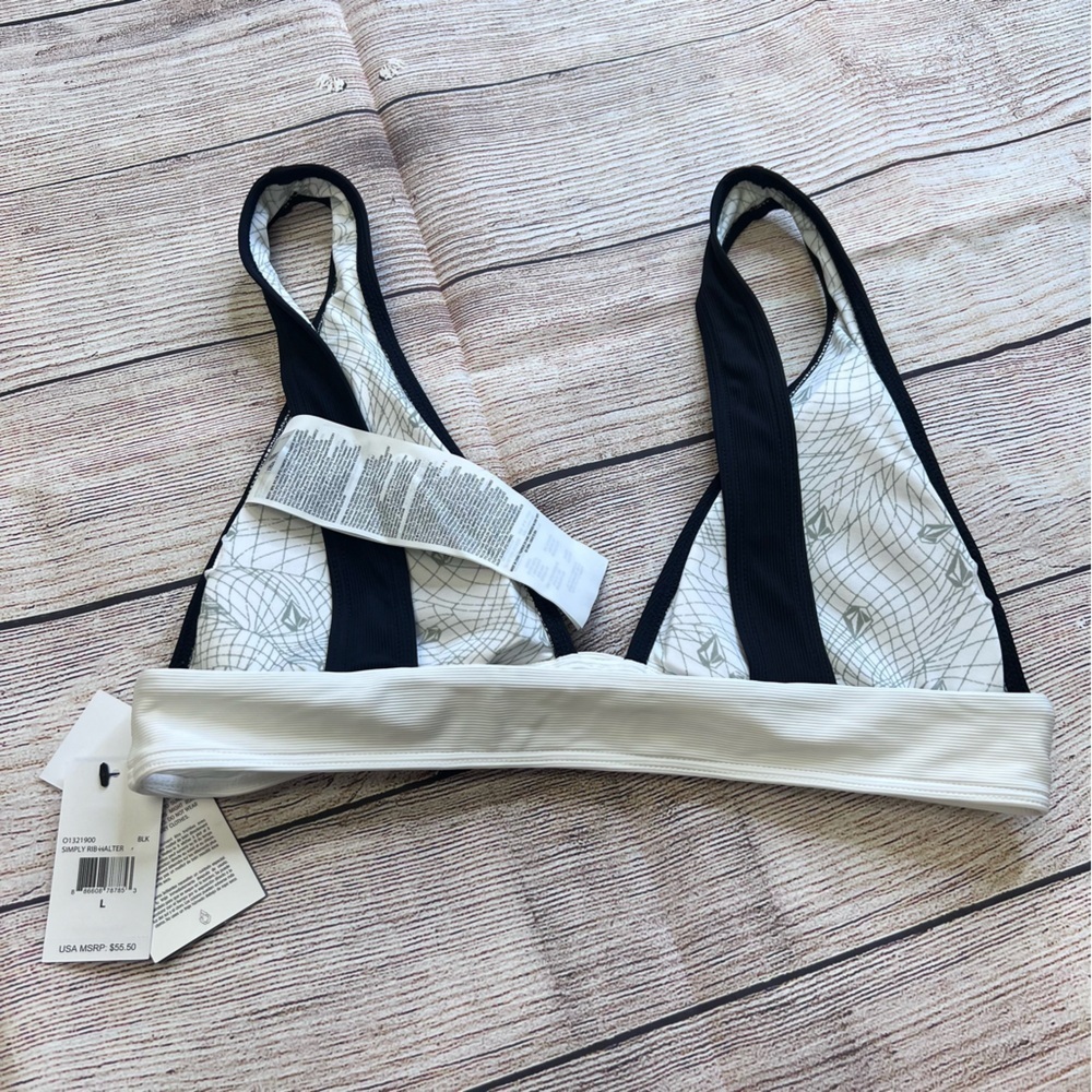 Volcom Black & White Color Block Bikini Swim Top - Picture 5 of 6